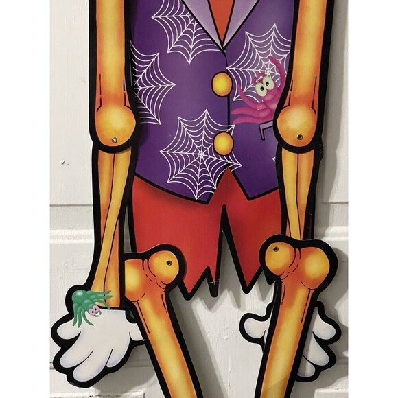 VINTAGE SKELETON JACK O’ LANTERN SPIDERWEB SUIT HALLOWEEN DECORATION DIE CUT 60” - Picture 5 of 13